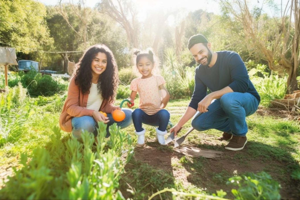 Comenzando un Huerto Familiar en Casa: Consejos para un Proyecto Familiar Sostenible familia sonriente