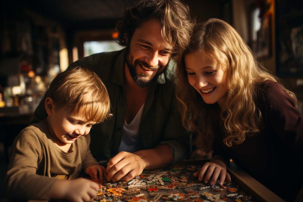 Consejos y sugerencias para introducir a los niños al mundo de los puzzles y fortalecer la unión familiar. Familia jugando puzzles