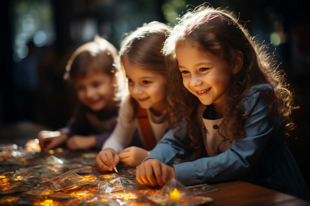 Consejos y sugerencias para introducir a los niños al mundo de los puzzles y fortalecer la unión familiar. Grupo de niños jugando puzzles