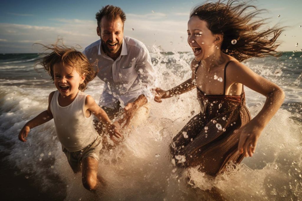 Descubre la diversión en familia explorando la naturaleza en México. Familia divirtiéndose en la playa.