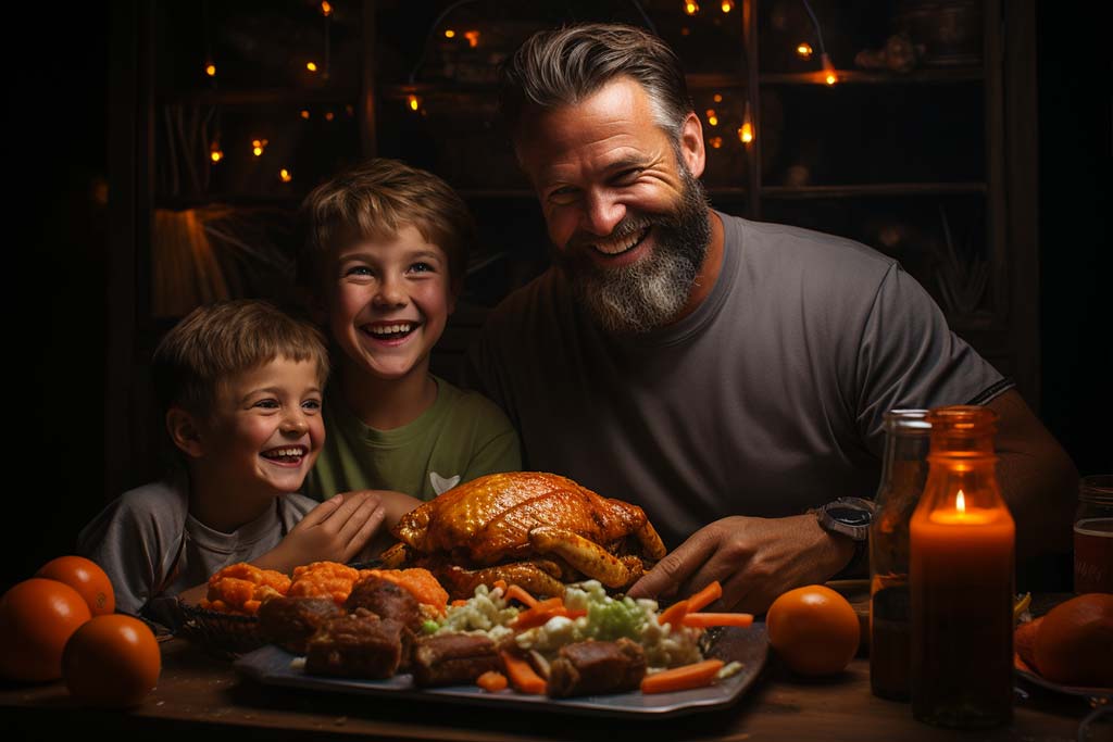 Festejando a Papá: Ideas originales para demostrarle tu amor en su día. Papá comiendo con sus hijos en un restaurante. 