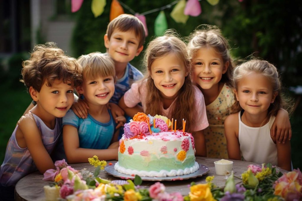 Fiestas infantiles La guia definitiva para crear recuerdos inolvidables. Grupo de niños detrás de un pastel