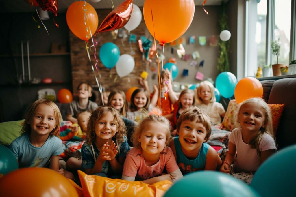 Fiestas infantiles La guia definitiva para crear recuerdos inolvidables. Varios niños sentados en una sala posando para la cámara