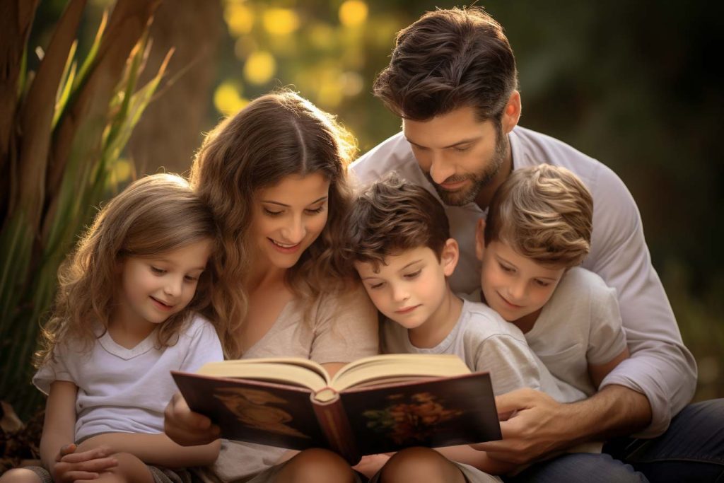 Fomentando la lectura en familia: Cómo crear un club de lectura familiar en México. Portada familia leyendo un libro