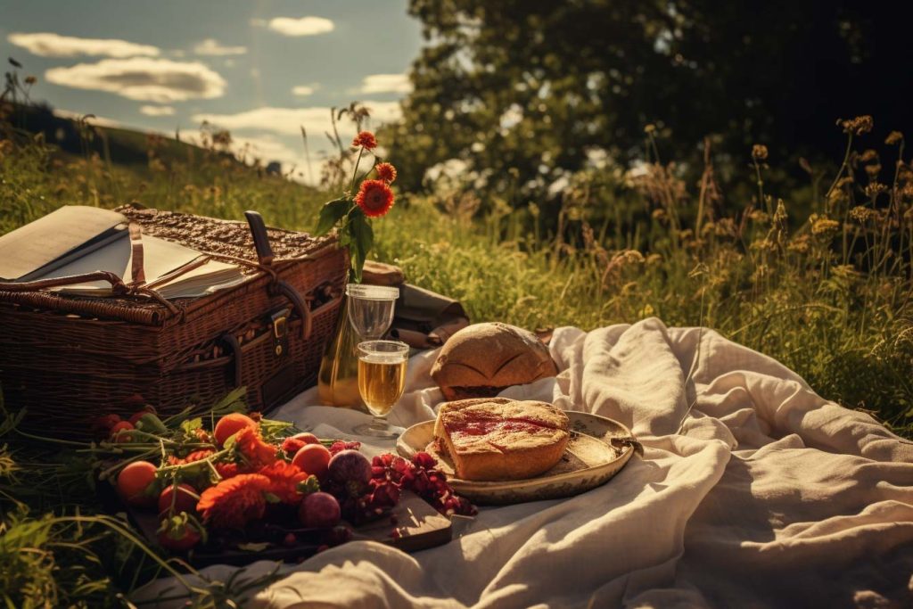 ¡Tips para un picnic familiar perfecto en México: Menú y diversión al aire libre! Alimentos sobre un mantel encima del pasto picnic